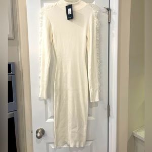 Fashion Nova Off-White Ribbed Midi Dress